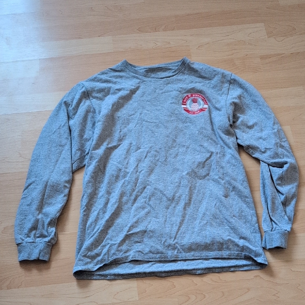Holiday Gray Long Sleeve Shirt with Red Logo Love & Pineapples